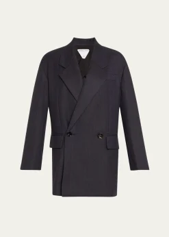 Bottega VenetaSubtle Stripe Double-Breasted Wool Jacket