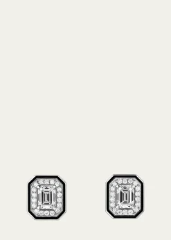 BoucheronVendome Lisere 18K White Gold Emerald Cut Diamond Stud Earrings