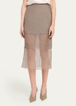 Brandon MaxwellBrett Layered Silk Organza Midi Pencil Skirt