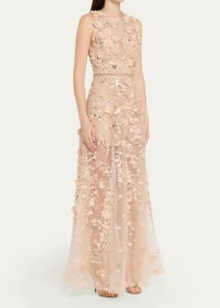 Bronx BancoArielle Floral Embroidered Sleeveless Gown