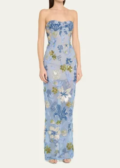 Bronx BancoDahlia Sequin Floral Column Gown