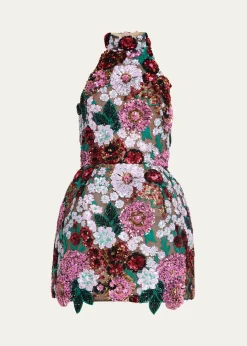 Bronx BancoDeirdre Sequin Embroidered Halter Mini Dress