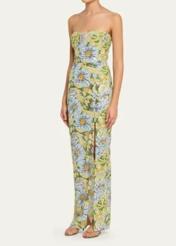 Bronx BancoVeronica Strapless Floral Sequin Column Gown