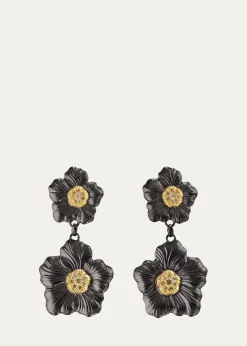 BuccellatiBlossom Gardenia Burnished Silver, Gold, Brown Diamond Drop Earrings