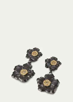 BuccellatiBlossom Gardenia Burnished Silver, Gold, Brown Diamond Drop Earrings