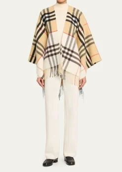 BurberryContrast Check Cashmere-Wool Cape