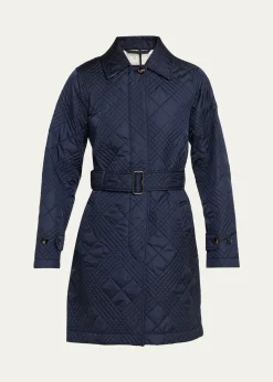 BurberryDarliston Check Quilted Coat With Belt
