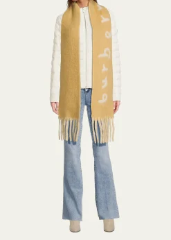 BurberryLogo Alpaca-Blend Reversible Scarf with Chunky Fringe