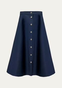 Carolina HerreraButton-Front Cotton Midi Skirt