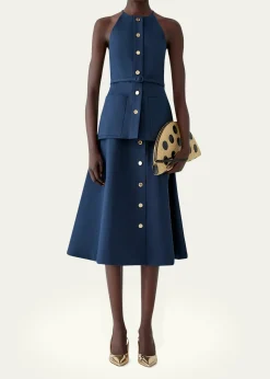 Carolina HerreraButton-Front Belted Halter Peplum Top