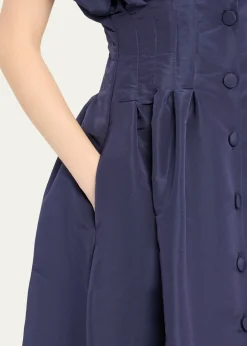 Carolina HerreraCorset-Waist Short-Sleeve Button-Front Gown
