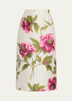 Carolina HerreraFloral Jacquard Midi Pencil Skirt