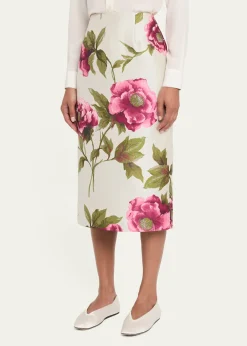 Carolina HerreraFloral Jacquard Midi Pencil Skirt
