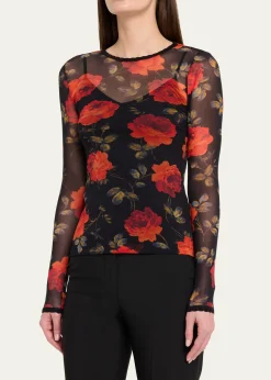 Carolina HerreraRose Mesh Long-Sleeve Top