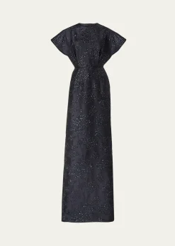 Carolina HerreraRosette Collar Fan Bodice Gown