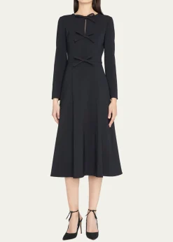 Carolina HerreraTriple Bow Keyhole-Front Midi Dress
