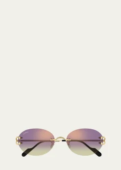 CartierClassic C Motif Rimless Round Metal Sunglasses
