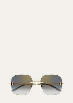 CartierClassic Décor C Square Rimless Metal Sunglasses
