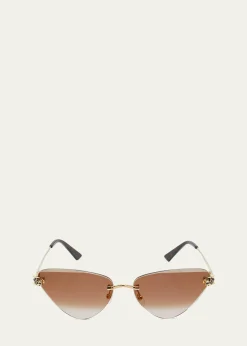 CartierPanthère Rimless Cat-Eye Metal Sunglasses