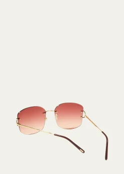 CartierRimless Round Metal & Acetate Sunglasses