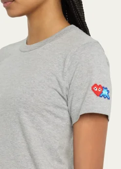CDG PlayEmbroidered Heart and Invader Patch Cotton T-Shirt