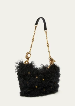 ChloeChain Horse Shoulder Bag in Curly Shearling