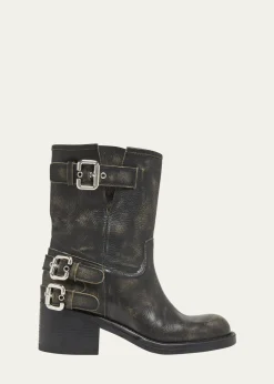 ChloeDakota Burnished Leather Moto Ankle Boots