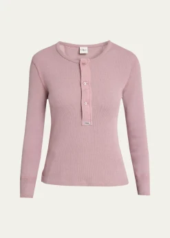 ChloeFlatlock Ribbed Jersey Henley Shirt