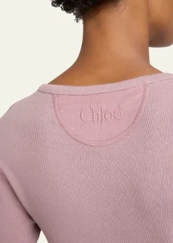 ChloeFlatlock Ribbed Jersey Henley Shirt