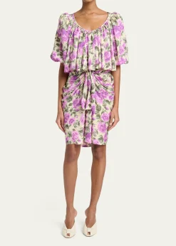 ChloeFloral Draped Silk Bow Skirt