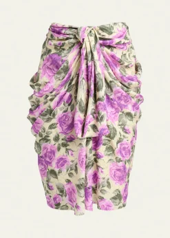 ChloeFloral Draped Silk Bow Skirt