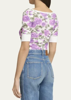 ChloeFloral Rib Short-Sleeve Henley Top