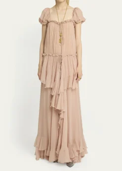 ChloeGathered Ruffle Organic Silk Mousseline Gown