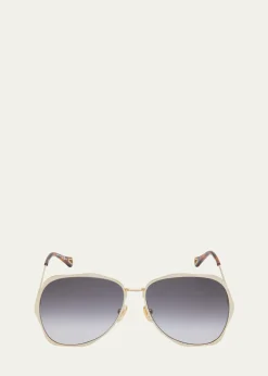ChloeGolden Tortoiseshell Metal Aviator Sunglasses