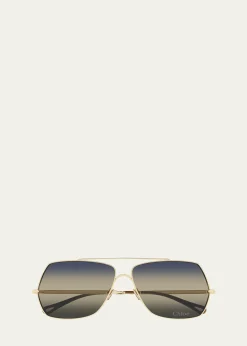 ChloeGradient Aviator Metal Sunglasses