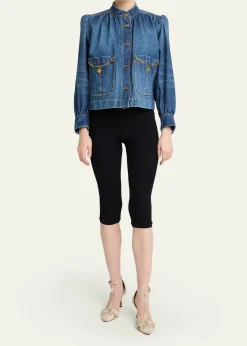 ChloeHorse-Pendant Gathered Denim Jacket