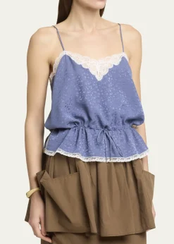 ChloeLace-Trim Floral Silk Jacquard Sleeveless Top