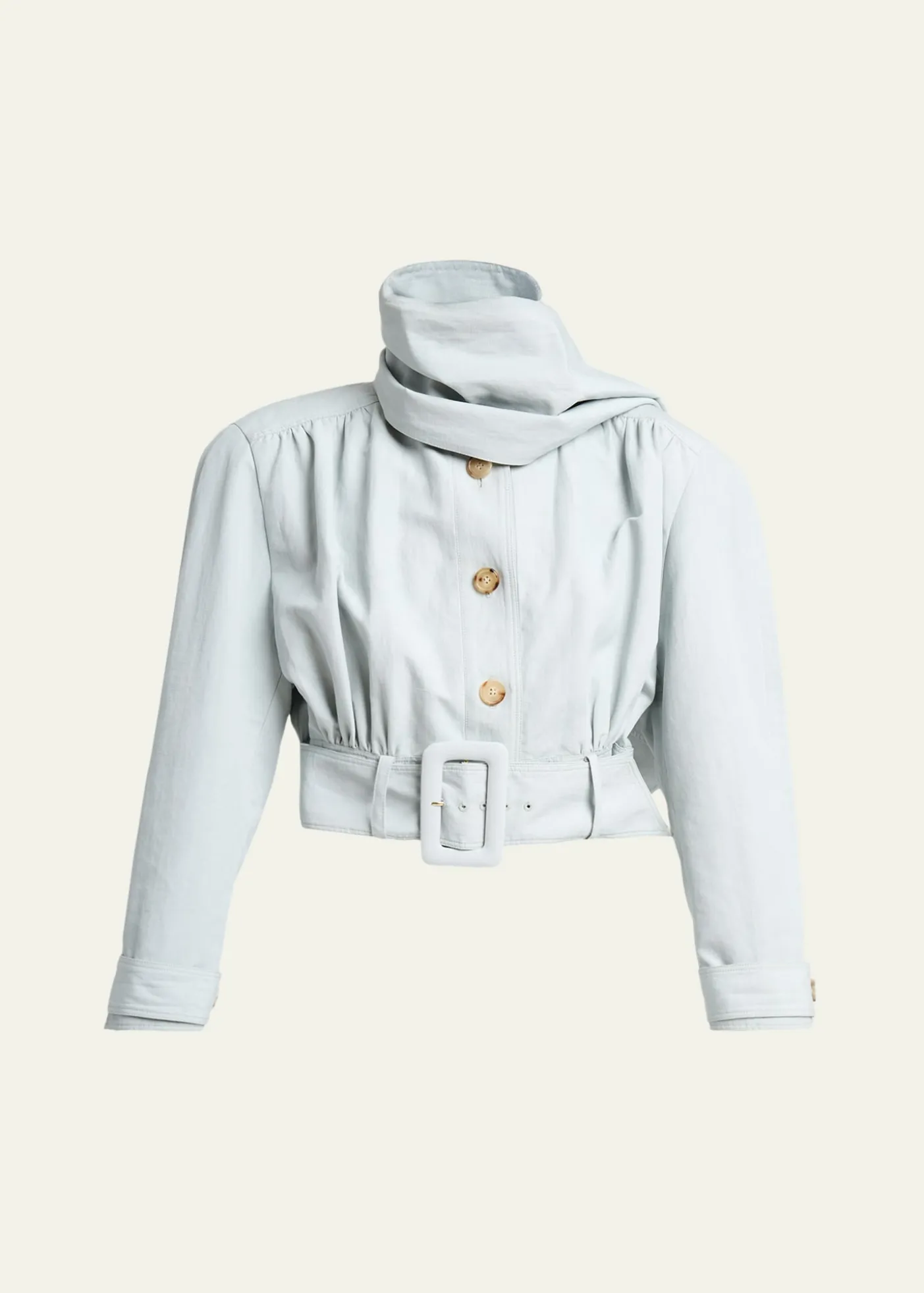ChloeNeck-Scarf Belted Linen Crop Jacket