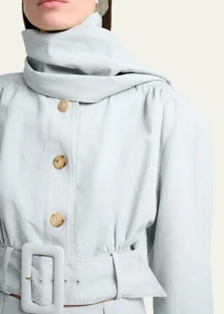 ChloeNeck-Scarf Belted Linen Crop Jacket