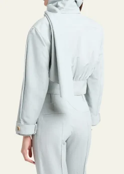 ChloeNeck-Scarf Belted Linen Crop Jacket