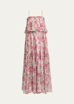 ChloeRose Silk Chiffon Ruffle Tiered Maxi Dress