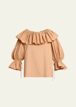 ChloeRuffle Balloon-Sleeve Cotton Top
