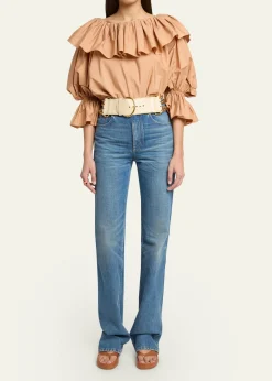 ChloeRuffle Balloon-Sleeve Cotton Top