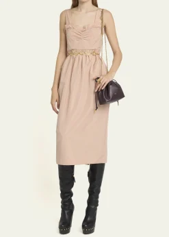 ChloeRuffle Sweetheart-Neck Sleeveless Technical Taffeta Midi Dress