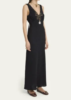 ChloeSilk Jacquard & Lace Sleeveless Column Dress