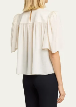 ChloeStrong-Shoulder Floral Silk Jacquard Top