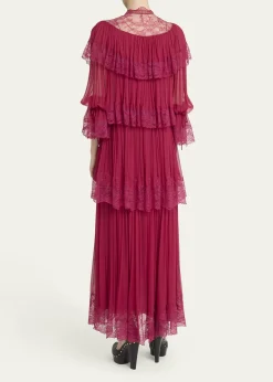 ChloeTiered Lace Ruffle Silk Mousseline Gown
