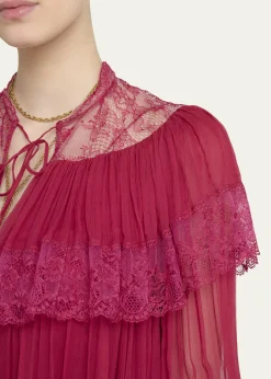 ChloeTiered Lace Ruffle Silk Mousseline Gown