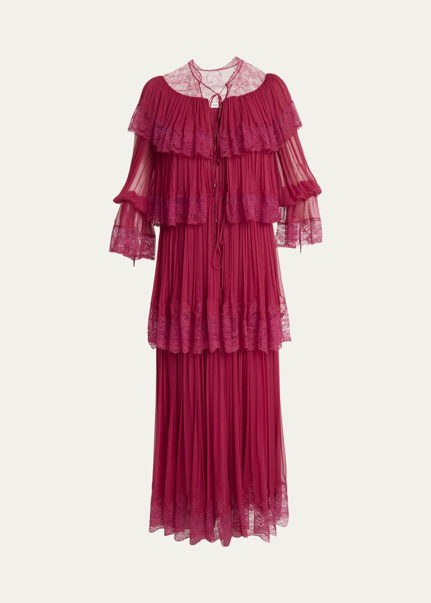 ChloeTiered Lace Ruffle Silk Mousseline Gown