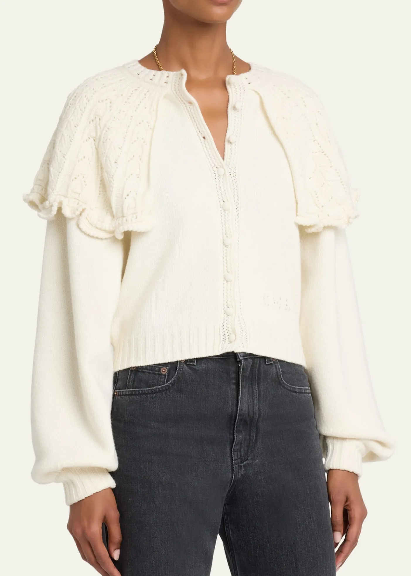 ChloeWool-Cashmere Pointelle Capelet Cardigan